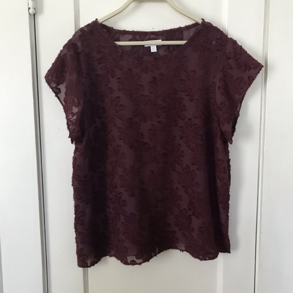 Burgundy Maroon Dark Berry Floral Blouse (Large) - Picture 3 of 9